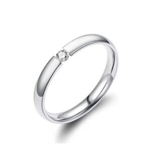 14k Silver Ring over steel‎ CZ Stone 316L Steel Band Minimalist Stacking Ring